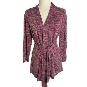 H by Halston Cardigan Sweater M Maroon Red Tie Waist Stretch Knit